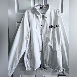 Unisex White Japanese Character Windbreaker